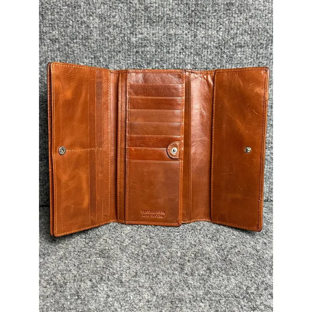 Mancini RFID Casablanca leather trifold wallet cognac brown horse logo clutch